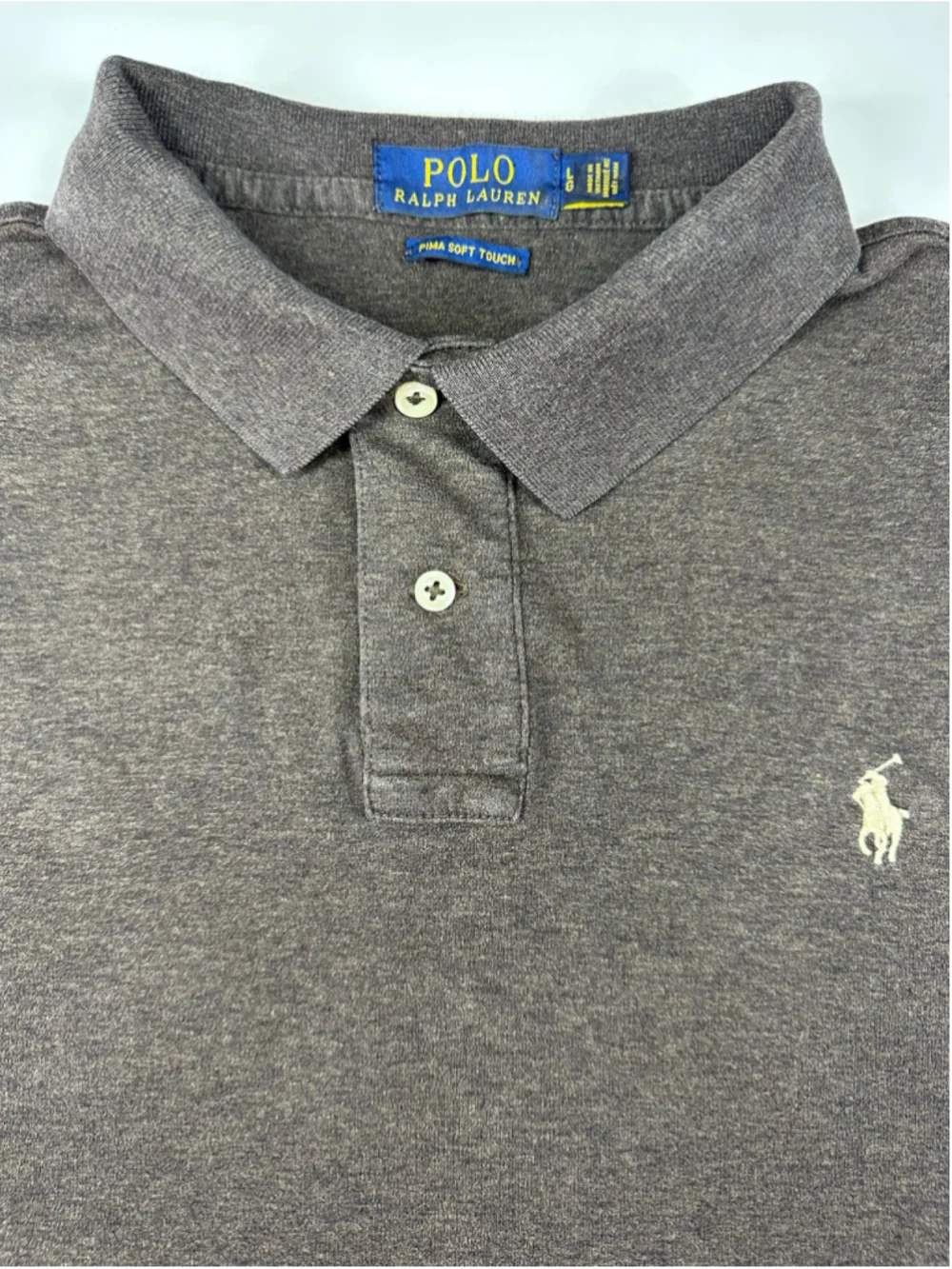 Polo Ralph Lauren Pima Soft Touch Polo Shirt Brown Heather Cream Pony Mens L